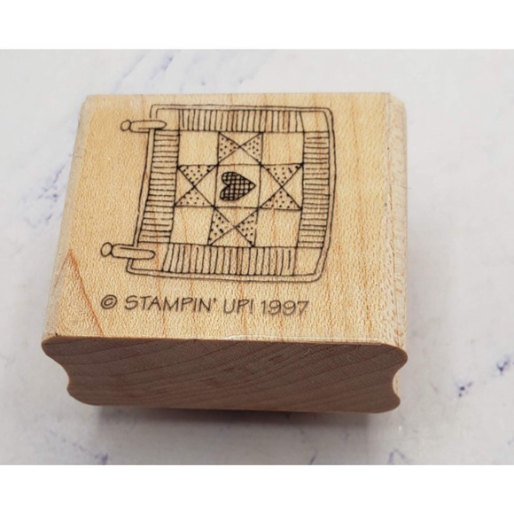 Stampin Up Loving Heart Quilt Block Wood Mounted Rubber Stamp - Picture 1 of 7